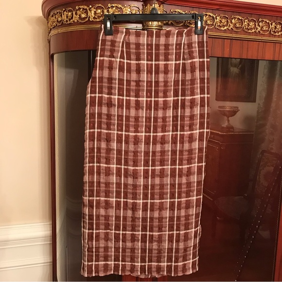 Zara Checkered print chiffon crinkle effect midi skirt with front slit Sz.XS - Picture 9 of 11